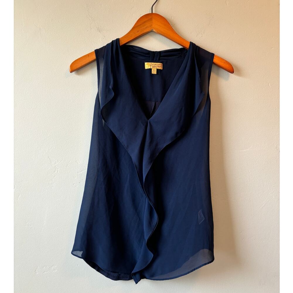 Princess Vera Wang Navy Blue Chiffon Ruffle Tank XS